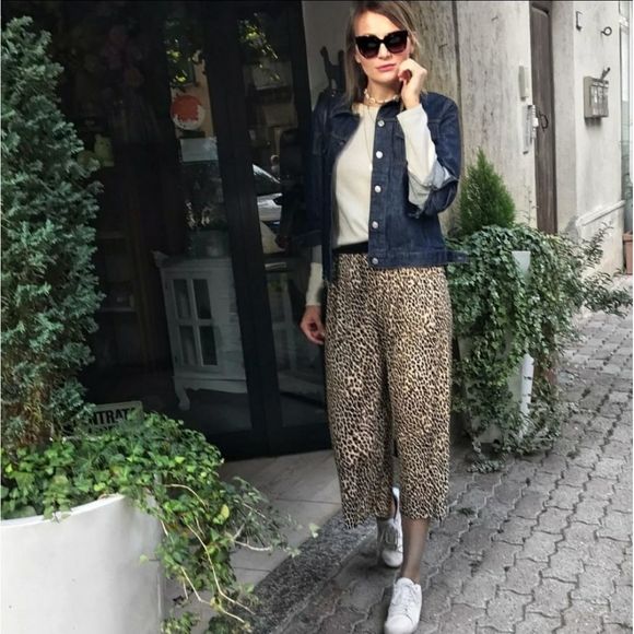 Zara Pants - Zara Leopard Pleated Culotte Wide Leg Trouser